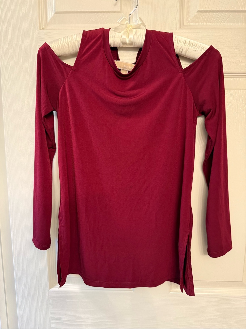 Michael Kors Cold-Shoulder Long-Sleeve Top in Burgundy